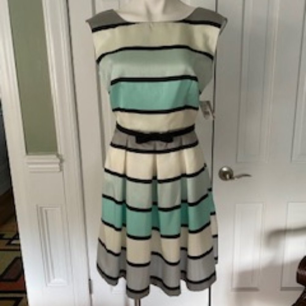 Danny & Nicole Mint/Gray/Black/Ivory Striped Dress